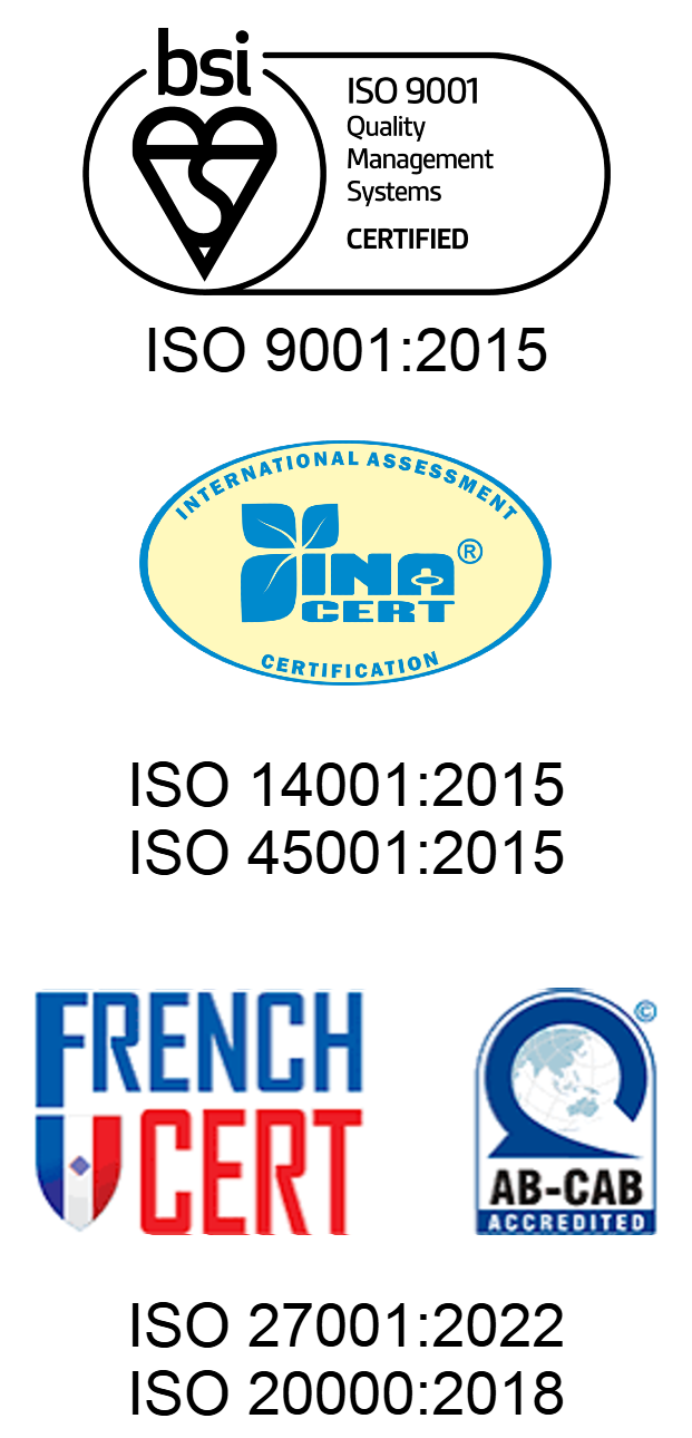 ISO 14001:2025, ISO 45001:2015, ISO 20000:2018, ISO 22301 Certified